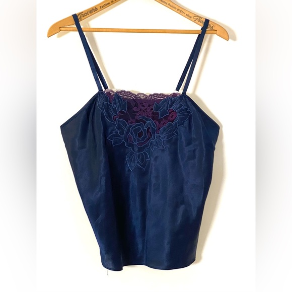 Natori Silky Lace Trim Babydoll Cami Top SzM Blue Violet Y2K Fairy New Romantic - Picture 5 of 9
